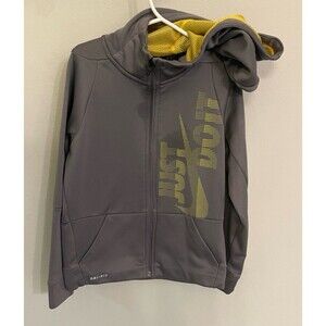 Nike Full Zip Grey Gray & Yellow Boy Track Jacket with Hood, Size Youth 6-7